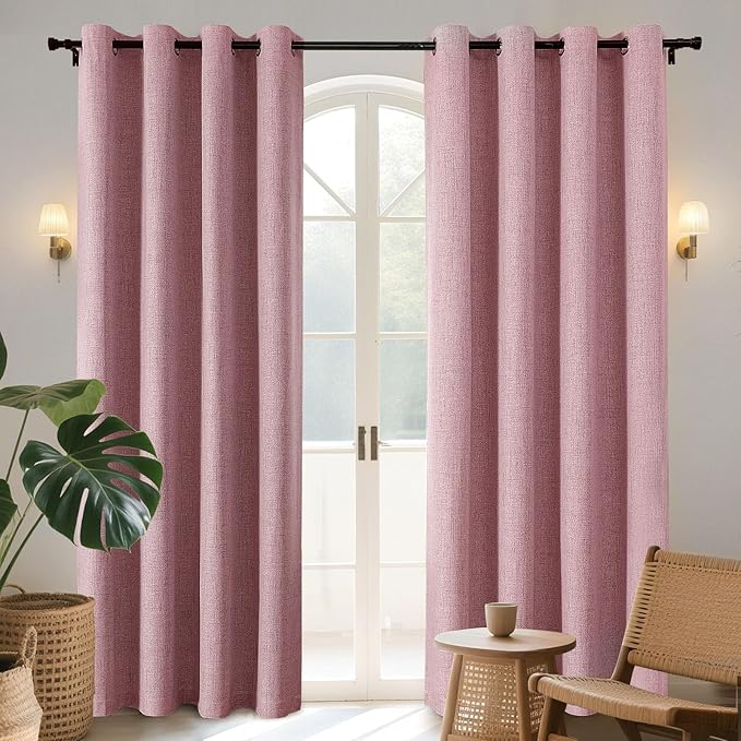 Joydeco Blackout Curtains 63 Inches Long 2 Panels Burg, Room Darkening Curtains for Bedroom, 100% Black Out Textured Thermal Drapes Privacy Protection 2 Panels Set(W52 x L63 Inch, Pink)