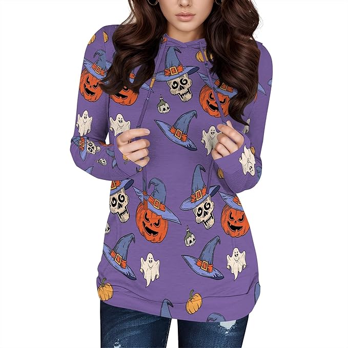 Halloween Sweatshirts For Women Long Sleeve Spooky Graphic Sweatshirts Pumpkin Pullover Halloween Party Club Wear
