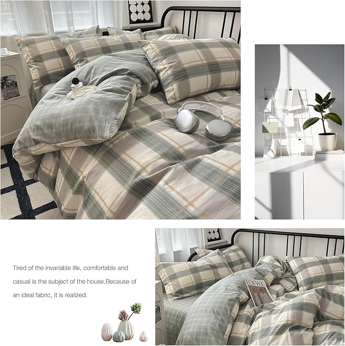 Plaid Full Size Comforter Set Geometric Plaid Grid Comforter Set Fluffy Soft Microfiber Bedding Comforter Farmhouse Checkered Comforter Set for All Season 3 Piece Plaid Bedding Comforter Set Full Size