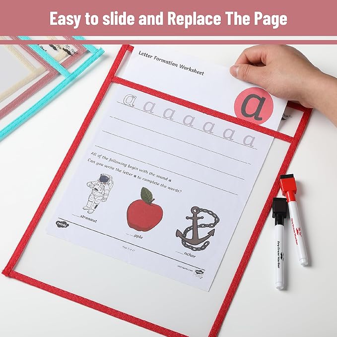 Mr. Pen- Dry Erase Pocket Sleeves, 10"x14", 12 pcs, Colorful Dry Erase Sleeves, Plastic Sleeve for Paper 8.5x11