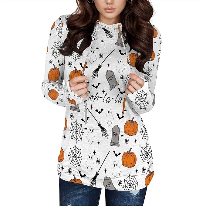 Halloween Sweatshirts For Women Long Sleeve Spooky Graphic Sweatshirts Pumpkin Pullover Halloween Party Club Wear
