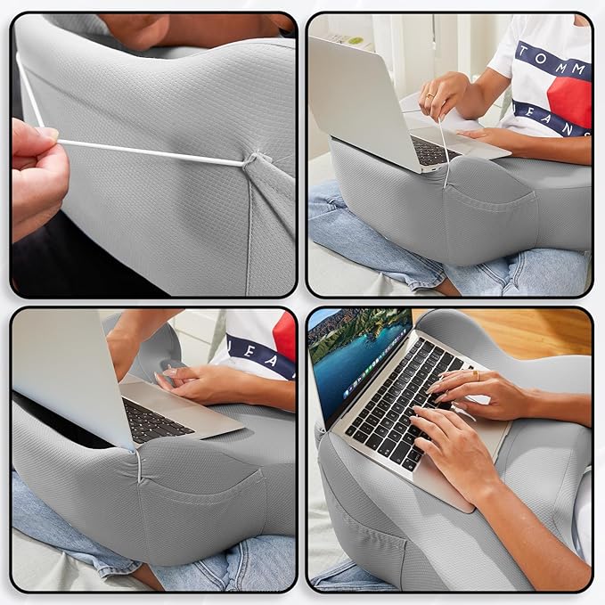 cooloo8 Lap Desk, Laptop Lap Desk Lap Desk with Cushion, Laptop Pillow for Lap, Portlands Portable Desk Pad, Gaming Pillow Work Pillow for Bed, Couch, Car(Ash Gray)