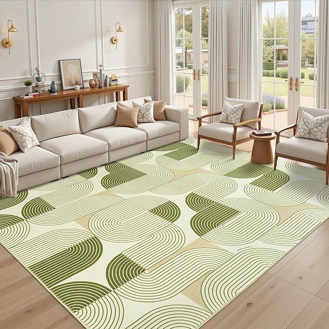 Rugs for Living Room, Soft Green Area Rug for Bedroom 5x7, Washable Mid Century Modern Rug, Non Slip Indoor Floor Boho Low Pile Abstract Carpet for Dining Room Nursery Office Home