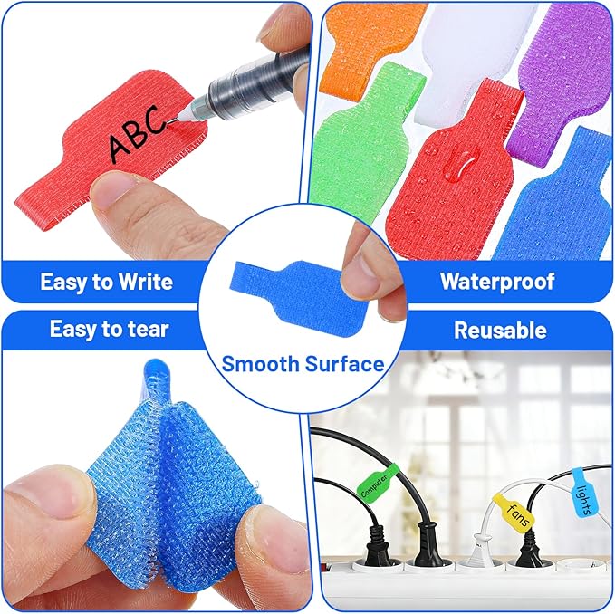40 Pcs Cable Labels for Cords, Nylon Write On Cord Labels Tags for Electronics, Wire Markers Electrical Reusable Large Size Plastic Label for Charging Cords Management and Identification 8 Colors