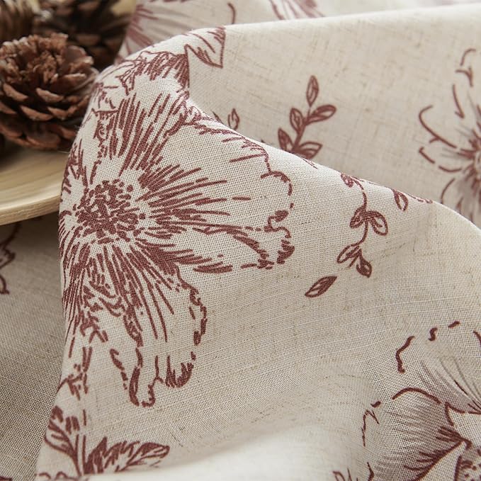 jinchan Linen Blend Curtain Floral Curtains for Living Room 84 Inch Length Christmas Brick Red Printed Curtain Rod Pocket Back Tab Farmhouse Peony Flower Patterned Drapes Curtains Set 2 Panels