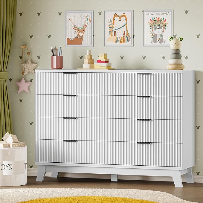 BORNOON 53" Tall Dresser for Bedroom, 8-Drawer Fluted Chest of Drawers, Modern Wood Highboy with Metal Slides and Handles, Anti-Tip Kit, Vertical Clothes Storage Organizer for Apartment, Closet
