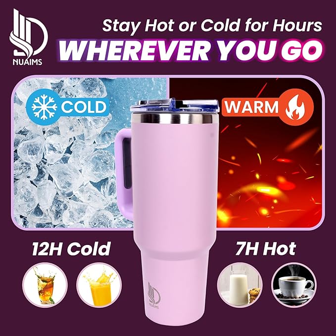 40oz Insulated Tumbler with Handle, Leakproof Straw Lid & Carry Handle - Double Wall Vacuum Insulation Keeps Ice 24 Hours, BPA Free Stainless Steel Water Bottle (Grayish)