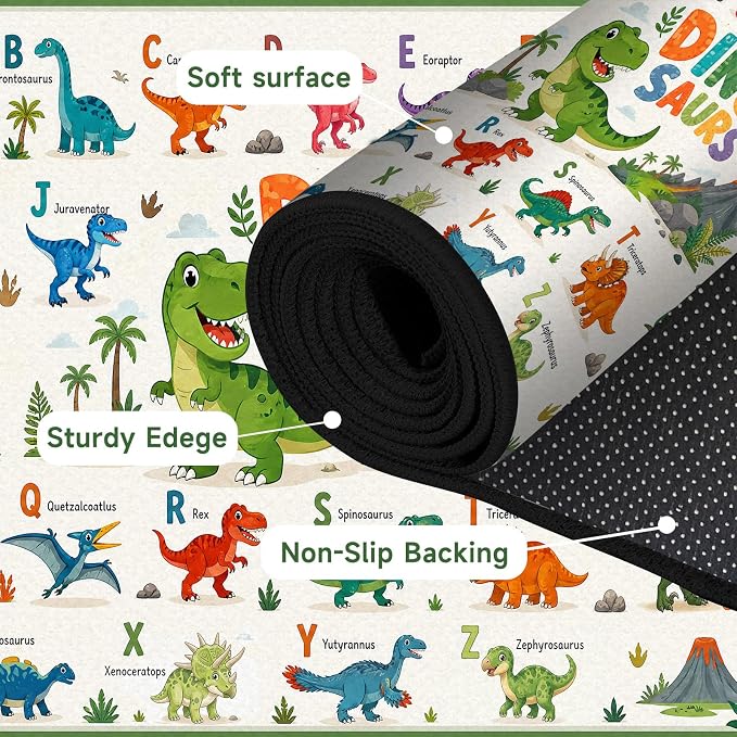 4'x6' Dinosaur Area Rug ABC Alphabet Educational Rugs for Bedroom Living Room Nursery Kitchen Playroom Home Decor Washable Cute Cartoon Dinosaur Floor Mat Carpet