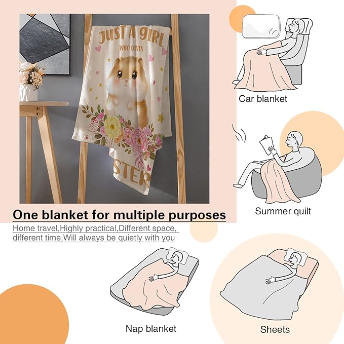 Just A Girl Who Loves Hamsters Blanket Lightweight Cozy Flannel Fleece Throw Blanket Best Gift Home Decor for Bed Couch Outdoor Camping 40"x30" XS for Pets Toddler