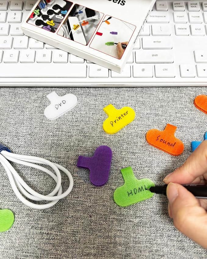 32 Pcs Cable Labels, Multi-Color Write On Cord Wire Label, Cable Tags for Electronics, Computers Cable Management and Identification, Assorted Colors, 1.2" x 0.63"