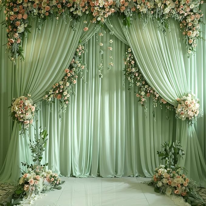 4 Panels Sage Green Backdrop Curtain for Parties Wrinkle Free Dark Green Photo Curtains Backdrop Drapes Fabric Decoration for Baby Shower Birthday Party Photography 20ft(W) x 10ft(H)