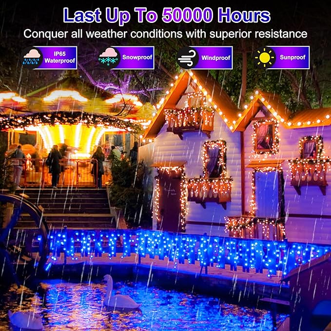 792 LED Christmas Outdoor Lights with 176 Drops, 82ft Hanging Curtain Lights 8 Modes, Christmas Fairy Lighs with Timer & Memory for House Roof Holiday Wedding ChristmasDecor (Blue)