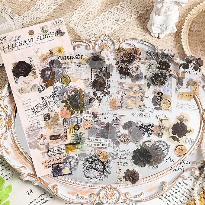 Ptyism 309 Pcs/24 Sheets Stickers for Scrapbooking,Scrapbook Flower Stickers for Scrapbooking Art Journal Bullet Journal Accessories