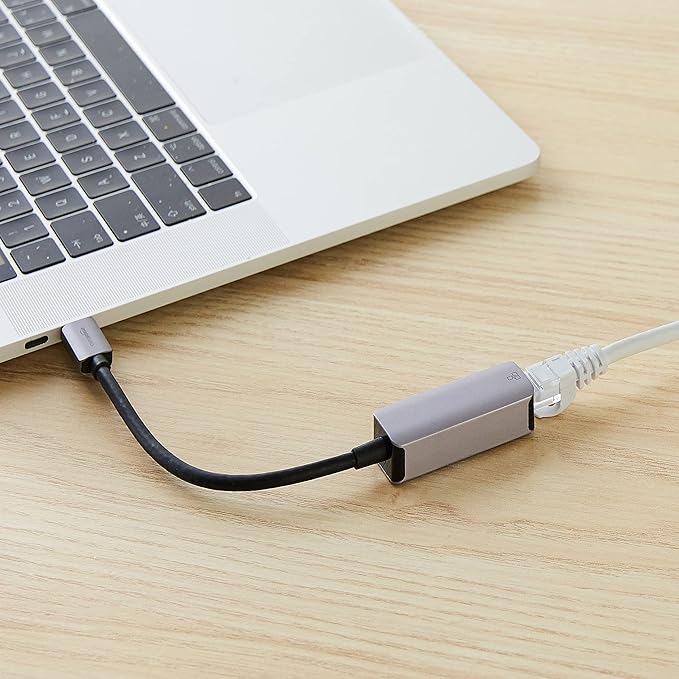 Amazon Basics Aluminum USB-C to RJ45 Gigabit Ethernet Adapter, Portable, Fast Network, Grey, 2.07 x 0.81 x 0.6 inches