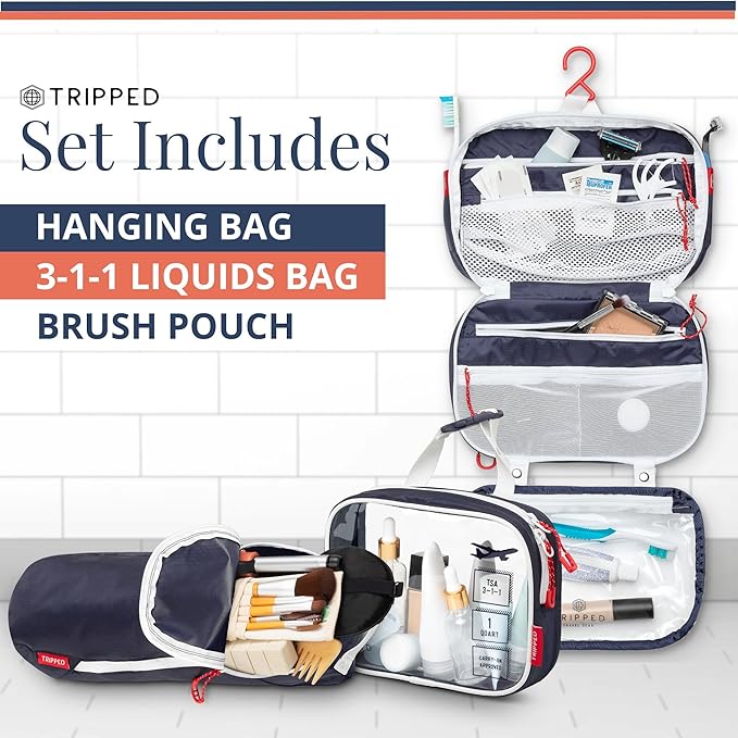Toiletry Bag Kit Set: Hanging Travel Toiletry Bag + 311 TSA Cosmetic Liquid Bag + Ultralight Accessory Organizer Pouch
