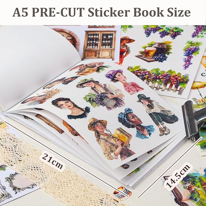 Snycler Sticker Book - 20 Sheets Vintage PET Stickers for Scrapbooking, Junk Journaling, Ephemera, and Decorative Crafts-Bubbly Feast