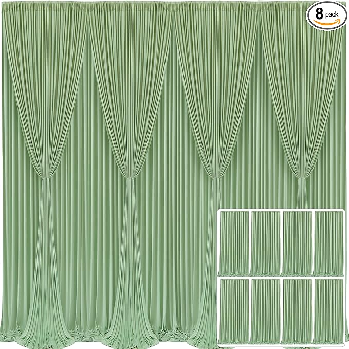 8 Panels Sage Green Backdrop Curtain for Parties Wrinkle Free Dark Green Photo Curtains Backdrop Drapes Fabric Decoration for Weding Baby Shower Birthday Party Photography 40ft(W) x 10ft(H)