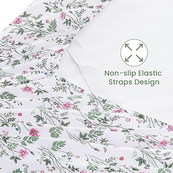 Softan Vintage Floral Full Bed Sheets, Cozy Microfiber Flower Printed Sheets with 15" Deep Pocket Fitted Sheet & Non-Slip Straps, Patterned Botanical Wildflower Sheets & Pillowcase Set