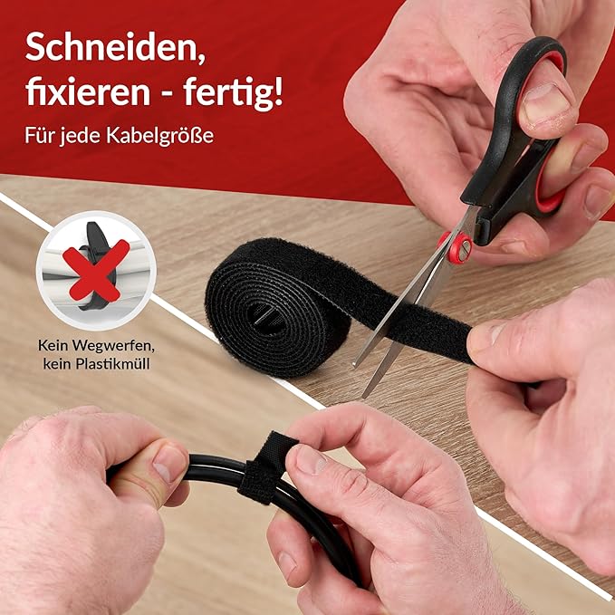 Label-the-cable Cable Management Ties Tape, Adjustable, Re-Useable/Cable Tidy/Hook and Loop Cord Organizer, Wire Management/LTC ROLL, 1 PCS, 3m x 16mm, Black, LTC 1210