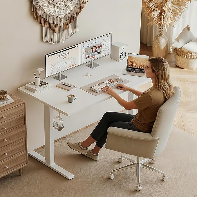 Klicelor 60 Inch Large Electric Standing Desk, Height Adjustable Office Desk, Sit Stand Up Computer Gaming Desk with Memory Preset, Two-Piece Desktop, White