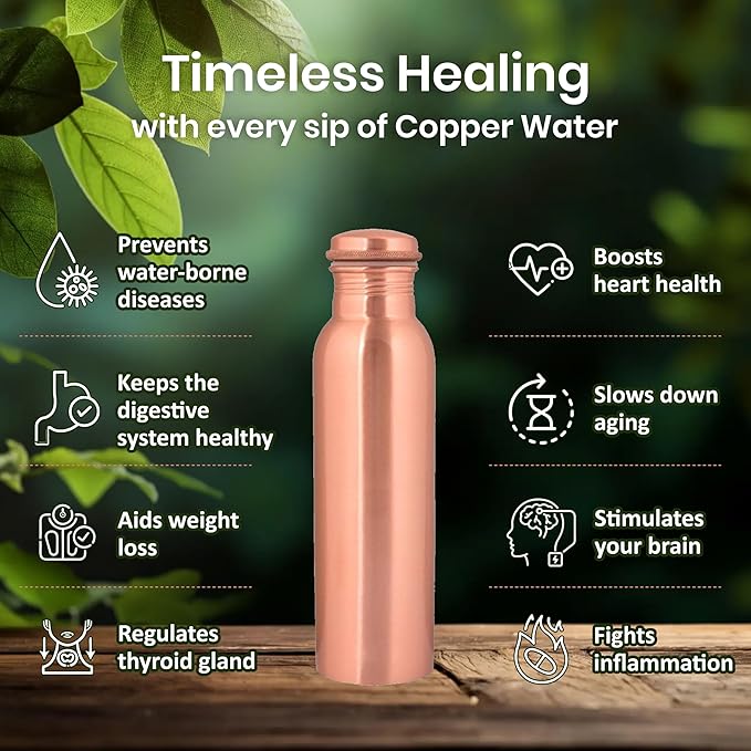 Pure Copper Water Bottle and 2 Tumbler Set - 34oz Smooth Vessel with 10oz Cups - Artisan Handcrafted Drinkware Kit - Sustainable Gift Box