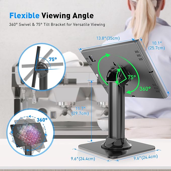 AboveTEK Anti-Theft iPad Kiosk Stand – POS iPad Security Stand – Heavy Duty Base, 360° Swivel, 75° Tilt Bracket – Perfect for Retail Business (Black) (Black, 12.9"/13" iPad & 12.4" Galaxy Tab)