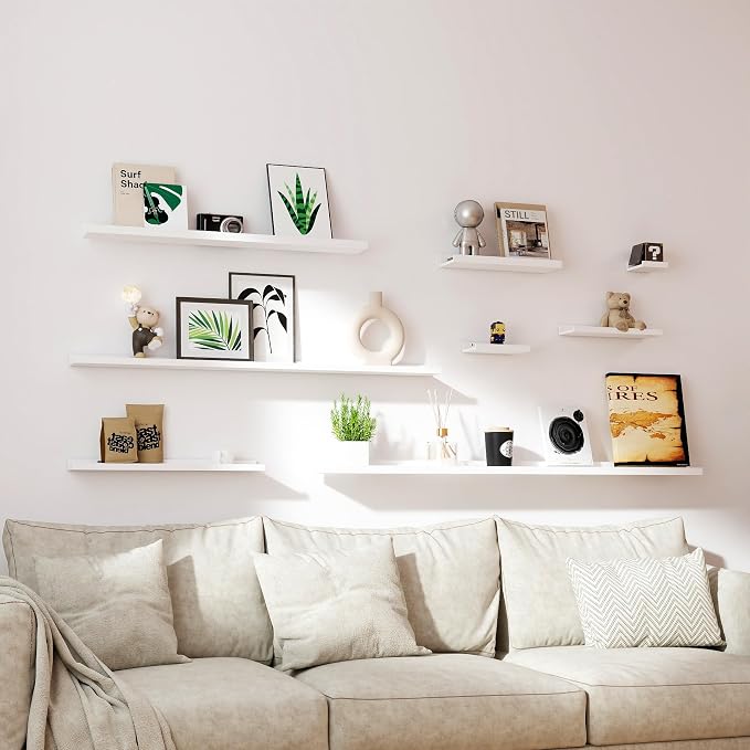 Small White Floating Shelves for Wall Decor, Wall Mounted Wood Shelf for Bedroom, Living Room, Bathroom, Kitchen, Nursery, Display Picture Ledge Shelf with Lip Set of 2-8 Inches, White