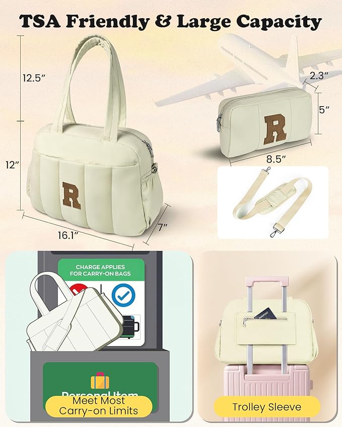 Gifts for Teens-Birthday Gifts for Her-Duffle Bag for Travel Women, Travel Bags，Initial Overnight Bag with Wet Pocket，Lightweight Weekender Bags Personalized Gym Tote with Makeup Pouch