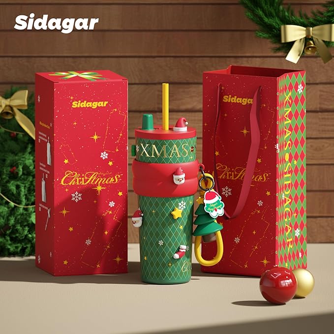 24 oz Christmas Tumbler with Lid and Straw, Insulated Coffee Mug Leak Proof, Portable Iced Water Bottle, Reusable Thermal Coffee Cup, Gifts for Women