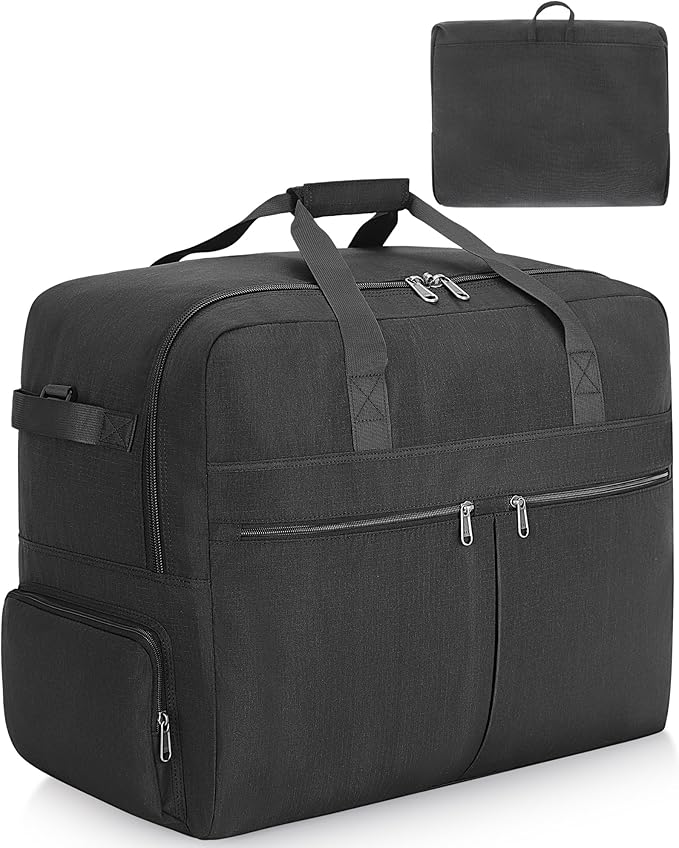 100L Foldable Large Travel Duffle Bag for Men and Women, Packable Duffel Bags with Shoe Compartment, Water Repellent & Tear Resistant (Black)