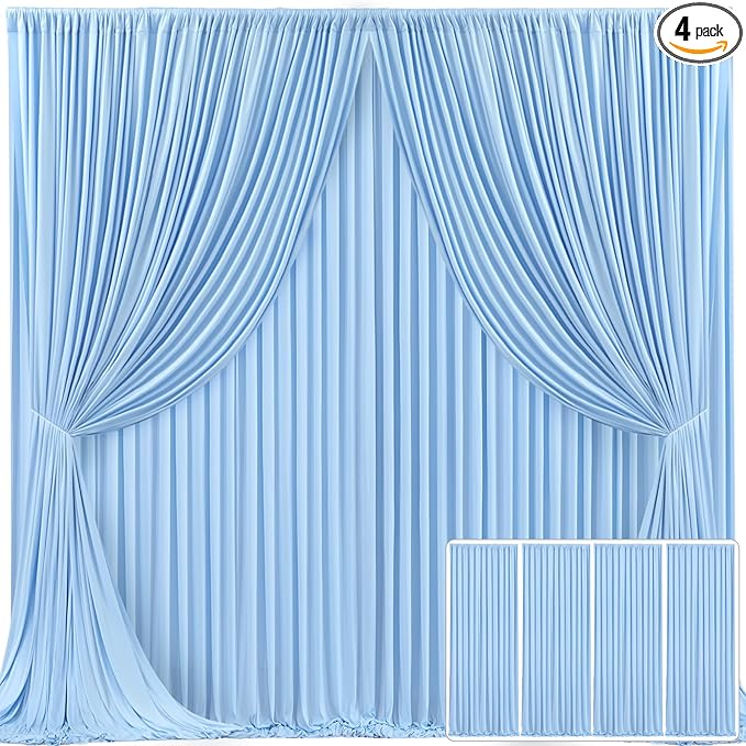 4 Panels Baby Blue Backdrop Curtain for Baby Shower Parties Wrinkle Free Light Blue Curtains Backdrop Drapes Fabric Decoration for Birthday Party Photography 20ft(W) x 10ft(H)