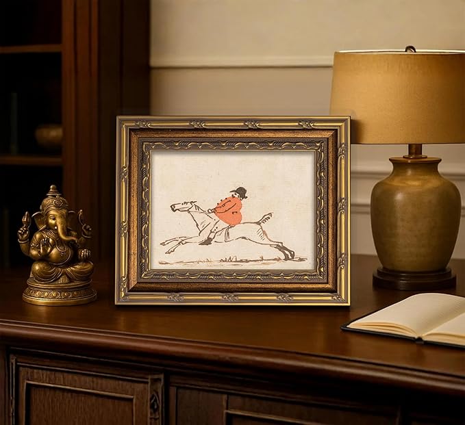 Vintage Gold Framed Hunting Equestrian Canvas Wall Art Horse and Rider Wall Decor Riding Horse painting Picture Retro Rustic Farmhouse print artwork for Farmhouse Bedroom Living Room 9X11in