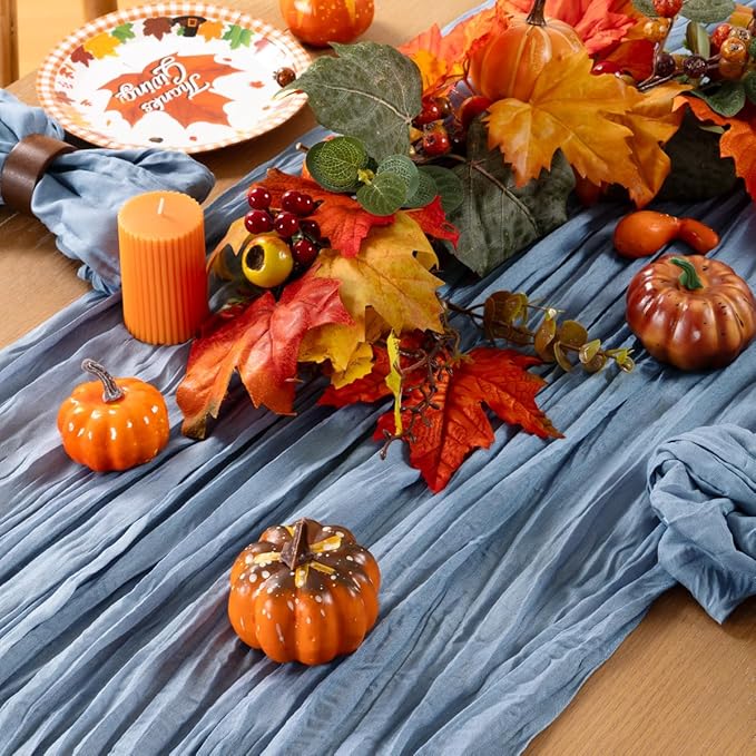 MLMC Dusty Blue Table Runner 10ft Boho Gauze Blue Cheesecloth Table Runner Rustic Cheese Cloth Centerpiece 35x120 Inches for Wedding Bridal Shower Baby Shower Party Decor