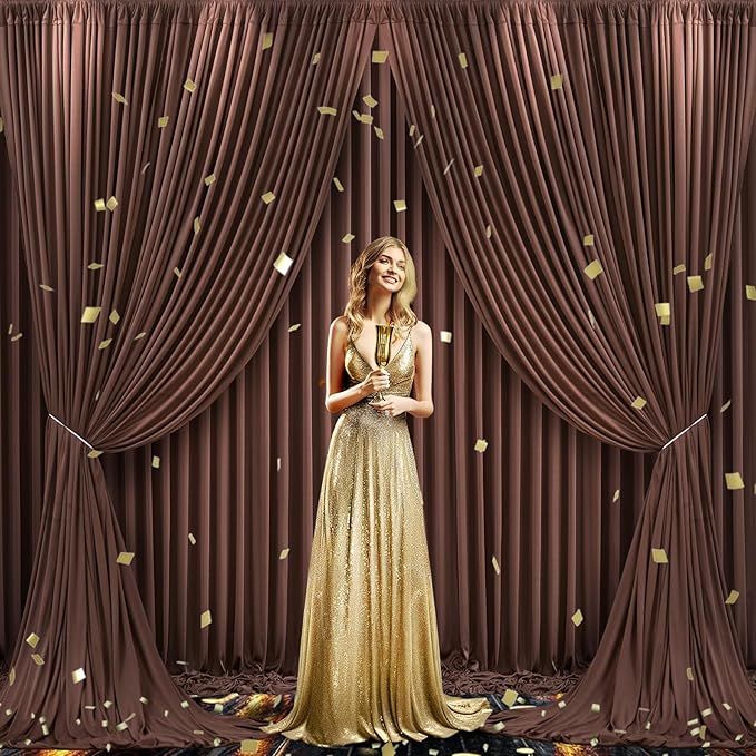 4 Panels Brown Backdrop Curtain for Parties Wedding Wrinkle Free Brown Photo Curtains Backdrop Drapes Fabric Decoration for Birthday Party Baby Shower 20ft(W) x 10ft(H)