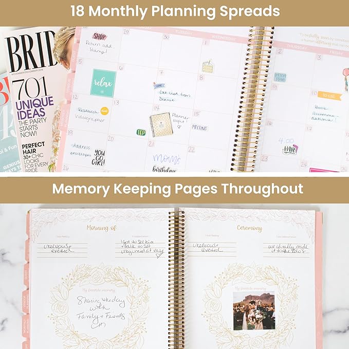 bloom daily planners Hard Cover Wedding Day Planner & Organizer (Undated) - 9" x 11" - Gold Floral