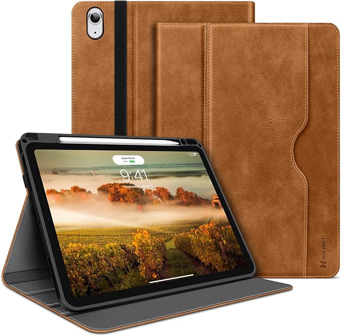 H HOLIMET Case for iPad Air 11 Inch M3/M2 (2025/2024)/iPad Air 4th/5th Generation 10.9 Inch 2022/2020 with Pencil Holder Soft Back Shockproof Protective Vegan Leather