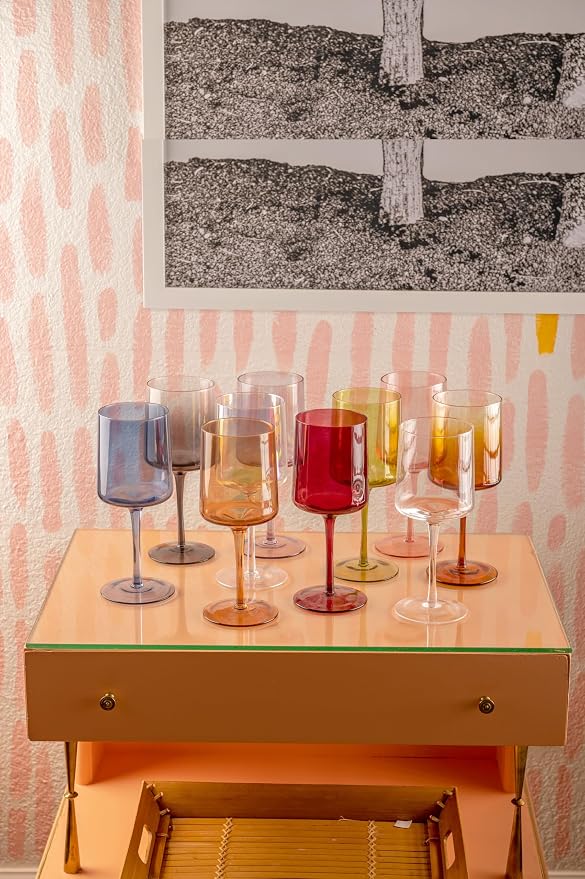 Karma Mid Century Wine Glass Clear Set Of Eight