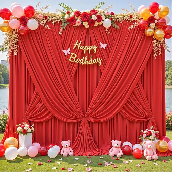 6 Panels Red Backdrop Curtain for Parties Wedding Wrinkle Free Red Photo Curtains Backdrop Drapes Fabric Decoration for Birthday Party Baby Shower Christmas 30ft(W) x 10ft(H)