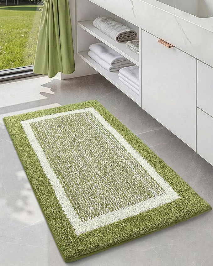 Color&Geometry Simple and Stylish Large Bath Mats for Bathroom Non Slip, 24"x36" Moss Green and Ivory Bathroom Rugs, Absorbent, Soft, Washable, Microfiber Bath Rug Shower Mat Outside Shower