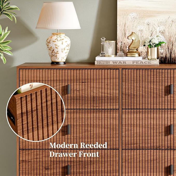 Chrangmay Modern Chest of Drawers with 9 Drawers,Deep Drawers,Clothes Organizer,Large Storage Cabinet for Living Room, Bedroom,Hallway,with Anti-Tipping Device, Walnut.
