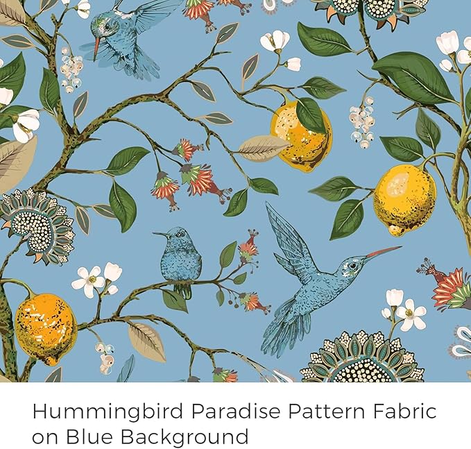 Light Blue Rustic Pinch Pleated Curtains 96 Inches Long for Living Room Bedroom Blackout Vintage Art Deco Anthropologie Vintage Floral Lemon Hummingbird Drape 2 Panels
