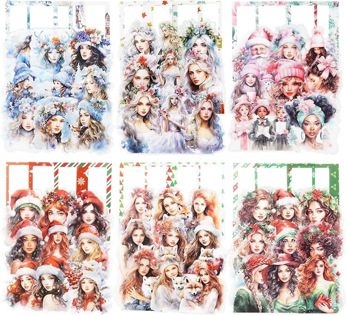 AuriicLeaf Christmas Polaroid PET Stickers, 90 Snow Country Character and Frame Designs for Scrapbooking, Journaling, DIY Crafts, and Holiday Decor