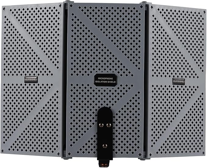 Portable Desktop Soundproof Cover,3 Doors Foldable Acoustic Panels Studio Equipment,Vocal Absorbing Shield to Filter Vocal for Microphone,for Home Studio(Gray)