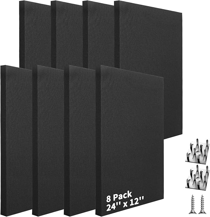 Art3dwallpanels 8 PCS Acoustic Panels, 24''x12'' Fabric Soundproof Wall Panels, Easy-Hook Mounting Sound Absorbing Panels for Studios, Office, Home Theater,Black