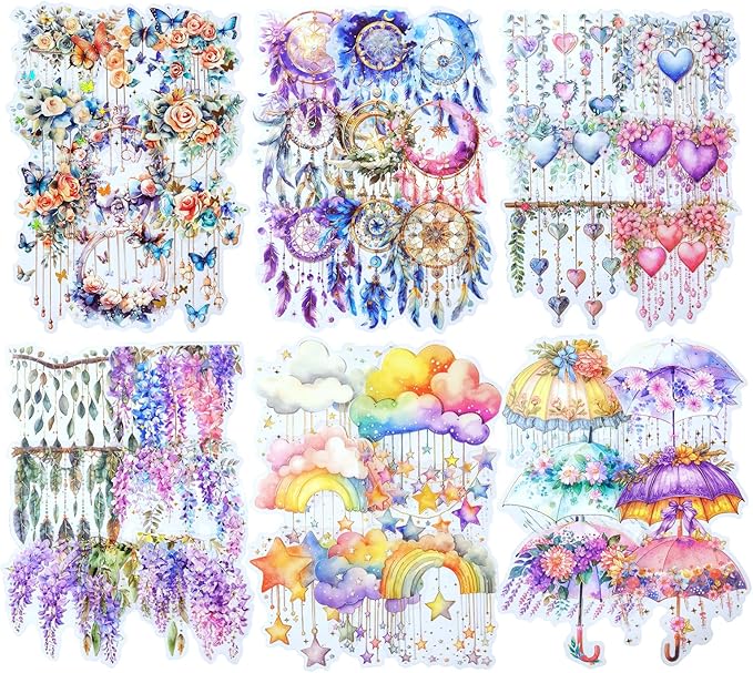 AuriicLeaf Fairy Tale PET Sticker Set, 60PCS Fantasy Scrapbook Supplies with Gold Foil Accents Waterproof Journal Stickers for DIY Crafts, Planners, and Collages