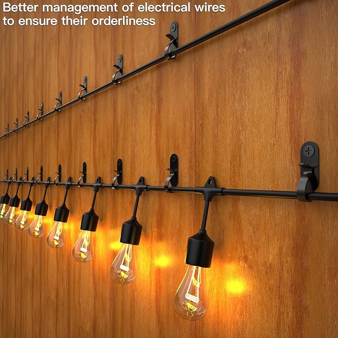 String Lights Hanger Hooks, Stainless Steel Lights Clips, Outdoor Screw Hooks for Christmas Party Easy Release Wire and Fairy Led Lights, 20 Packs - Black