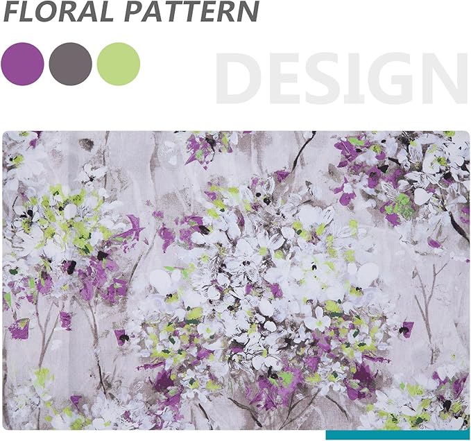 MYSKY HOME Purple Curtains 90 Inches Long 2 Panels Living Room Curtains Half-Blackout Flowers and Leaves Curtains Panels for Bedroom Printed Drapes with Grommet
