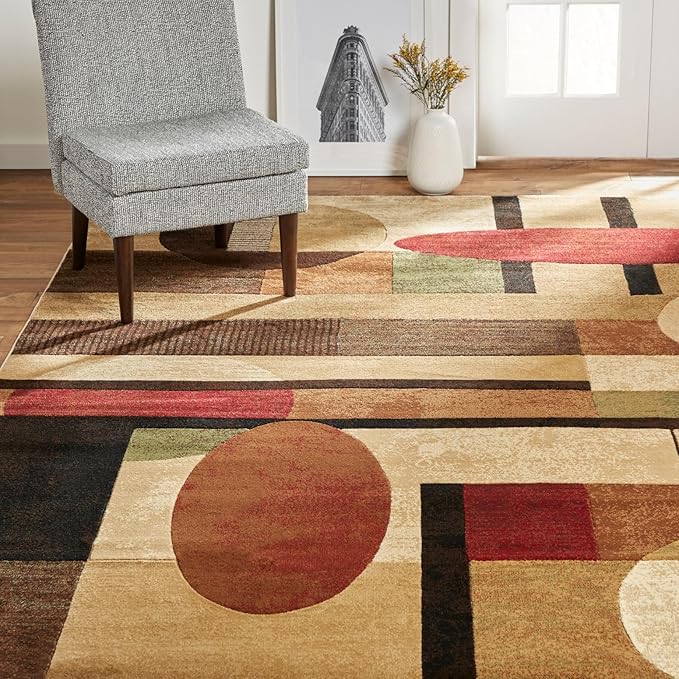 Home Dynamix Tribeca Jasmine Contemporary Geometric Area Rug, Brown/Red, 3'11"x5'2"