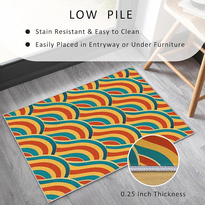 70s Rug 5x7 Retro Abtract Groovy Stripes Pattern Area Rugs for Living Room, Bedroom, 70s Home Decor Accessories Indoor Carpet, Non Slip & Machine Washable, GD0366