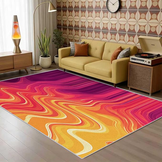70s Rug Large 8x10 Vibrant Sensory Abstract Retro Pop Pattern Area Rugs for Living Room, Bedroom, 70s Home Decor Accessories Indoor Carpet, Non Slip & Machine Washable, GD0413